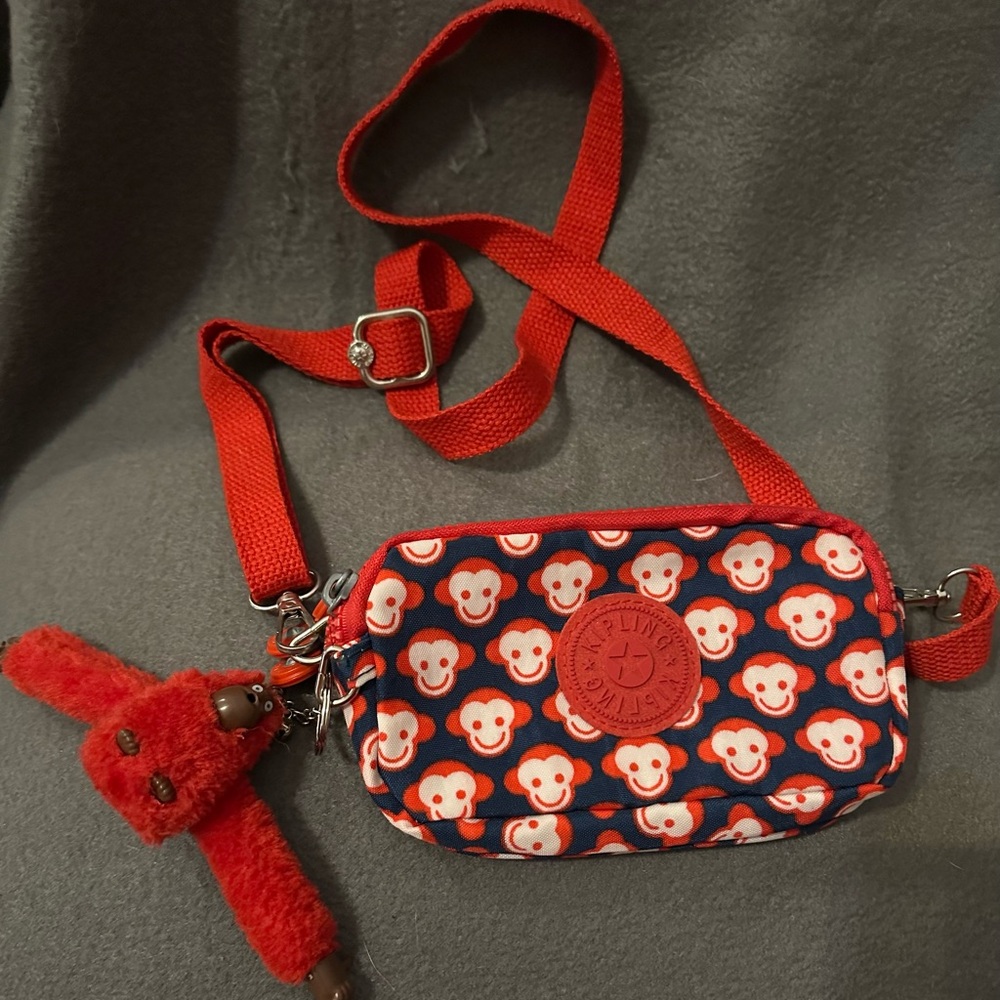 Kipling Red And Blue Monkey Pattern Bag - image 1